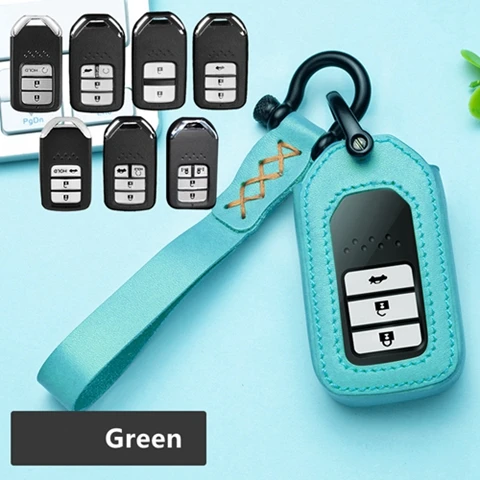 Автомобильный натуральный кожаный брелок чехол держатель для Honda Smart Remout Fob ключ защитные аксессуары - Название цвета: Зеленый