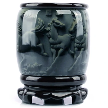 

High Quality Vintage Rotatable Chinese Style Round Pen Holder Office Desk Decoration Gift