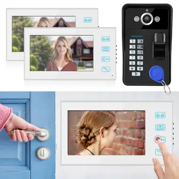

7in Wired Video Intercom Doorbell 1 Camera 2 LCD Monitor door bell with Fingerprint Password RFID 100-240V Door Entry System
