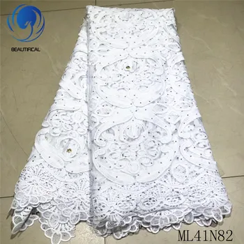 

Beautifical african lace fabrics white bridal french net lace fabric with stones New arrival nigerian lace fabric ML41N82