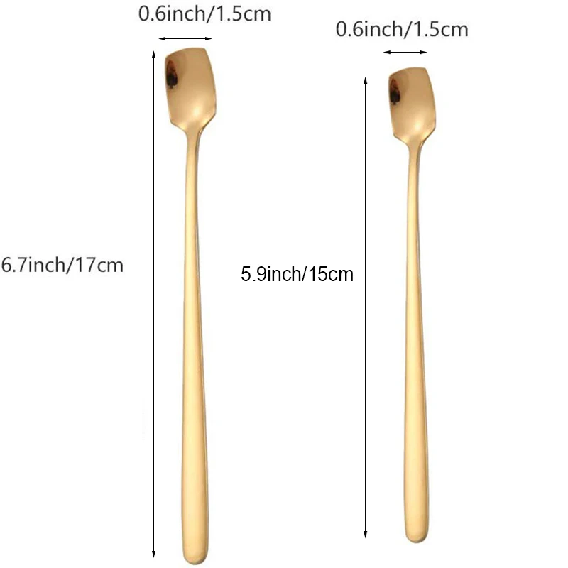Кофейная ложка из нержавеющей стали с длинной ручкой, медовый Блендер с квадратной головкой, ложка для мороженого, десерта, чая, Коктейльная, барная, инструменты
