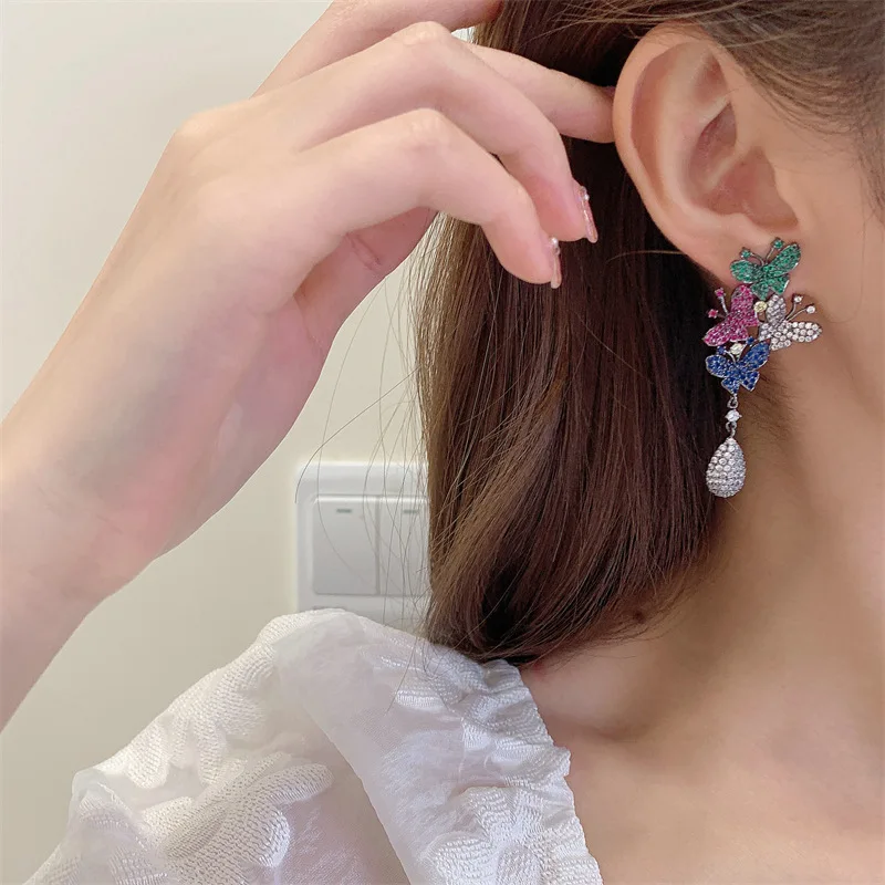 Exaggerated Butterfly Water Drop Dangle Earrings for Women Europe and America Fashion Statement Insect Pendant Earings Jewellery