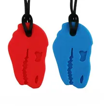 2PCS Dinosaur Chew Necklace Baby Silicone Teether Dino Skull Chewlry Sensory Toys for Children Kids Special Needs