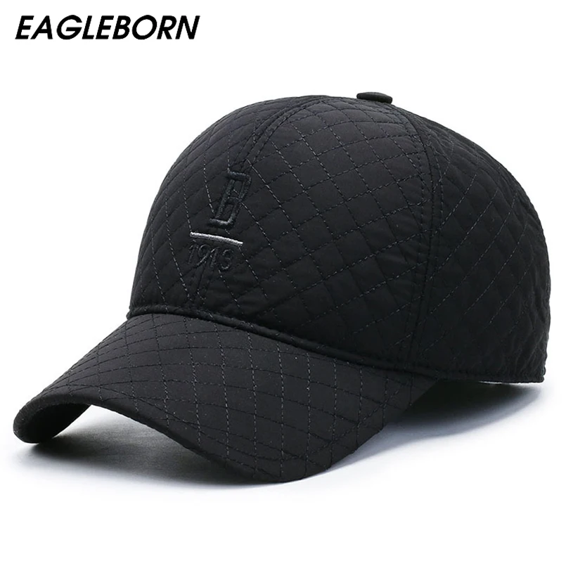 

Fashion Men Baseball Cap Plaid B 1913 Embroidered Hat Winter Men Baseball Cap Plus Velvet Thicken Warm Ear Protection Dad Hat