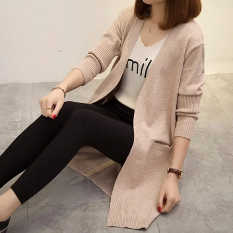 Harajuku Girls Sweater Long Korean New Autumn And Winter A Loose Office Thick Long Cardigan All-Match Thickening DD2355