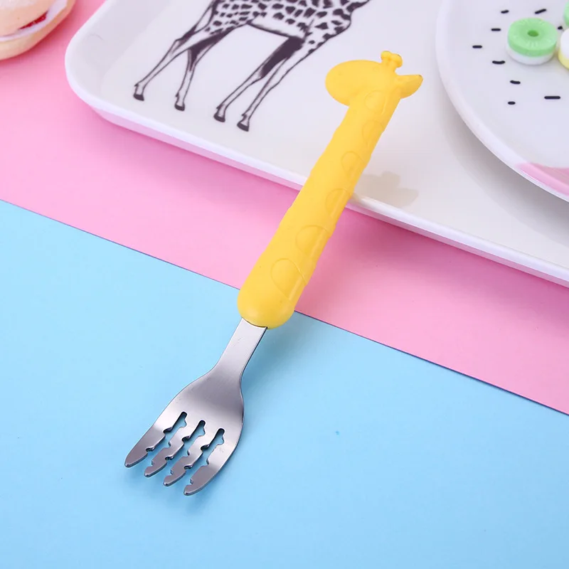 Yellow Fork Qshare детская посуда с жирафом, десертная ложка для детей, ложка для кормления, вилка, Детские гаджеты, Feedkid, детская посуда - Цвет: Yellow Fork
