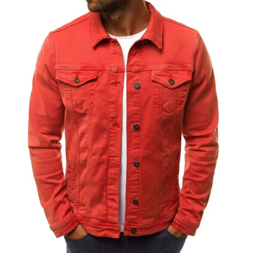 

Men Denim Slim Jackets Jackets Solid Long Sleeve 2 Front Pockets Coat for Autumn TH36