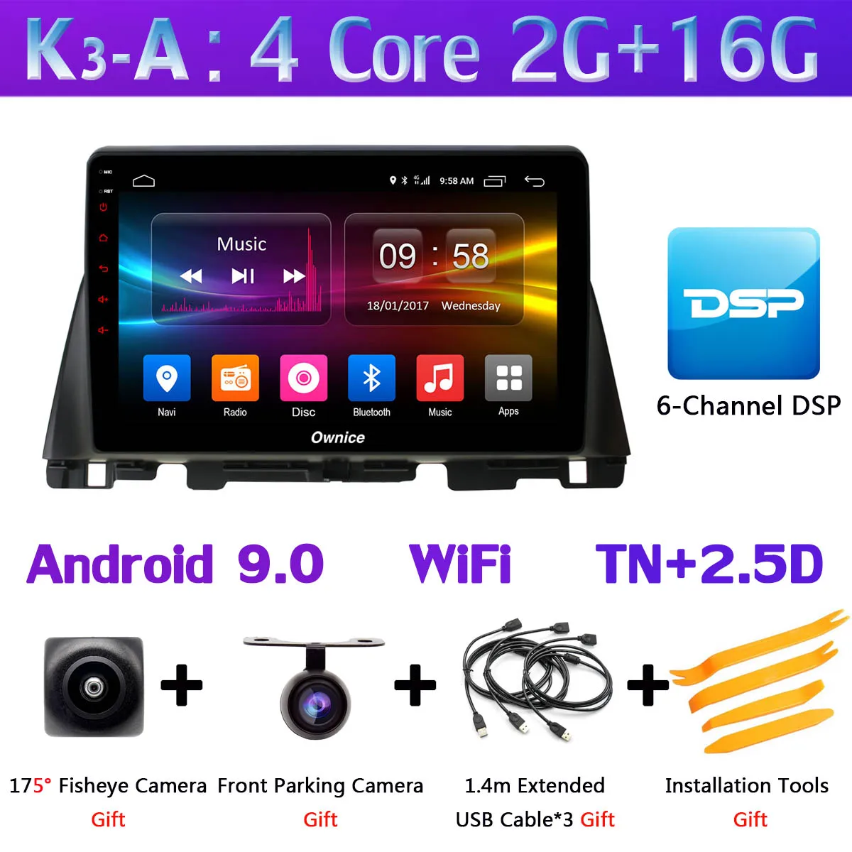 360 ° панорамный 1 Din 8 ядерный Android 9,0 4G+ 64G gps радио CarPlay DSP Автомобильный мультимедийный плеер для Kia K5 Optima - Цвет: K3-A