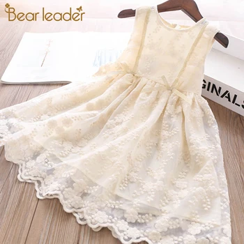 

Bear Leader Girls Dress Summer Children's Pure Color Embroidery Flowers Dress Sweet Girl Princess Dresses New Bow Party Vestidos
