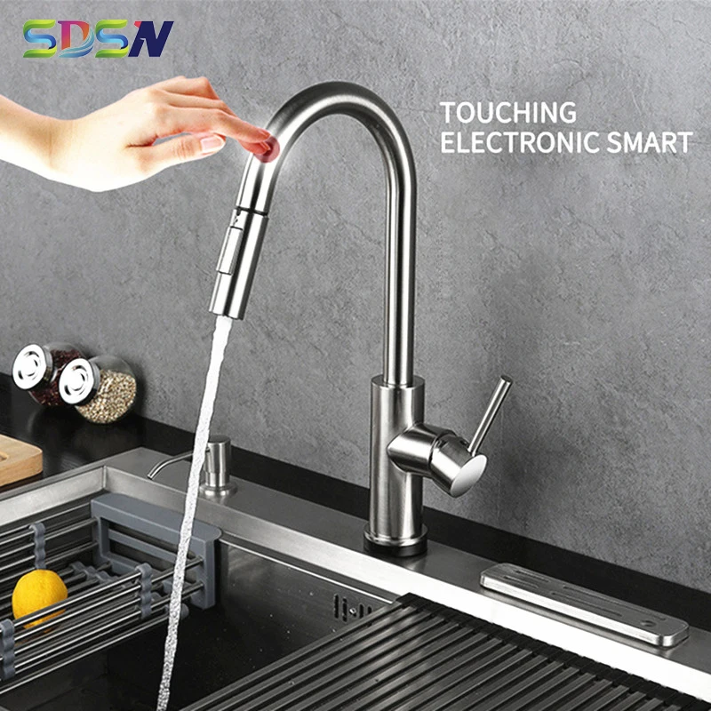 Touch Kitchen Faucet SDSN Smart Touch Control Kitchen Faucet Stainless Steel Pull Out Kitchen Mixer Tap Sensor Kitchen Faucets