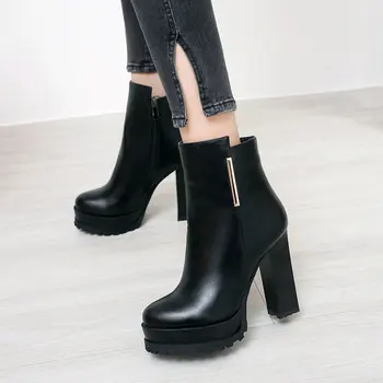 

Fashion Ankle Boots Microfiber Leather Women Boots Sexy Platform Super High Heel Short Boots Zipper Boots Autumn Winter Shoes