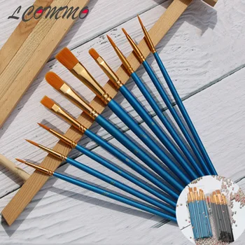 

10pcs Paint Brush Set Nylon Wooden Handle Blue Black Set Kids Watercolor Gouache Drawing Painting Art Supplies Christmas Present