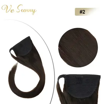 

VeSunny Ponytail Extensions Wrap Around Magic Tape 100% Human Hair Straight Dark Brown #2
