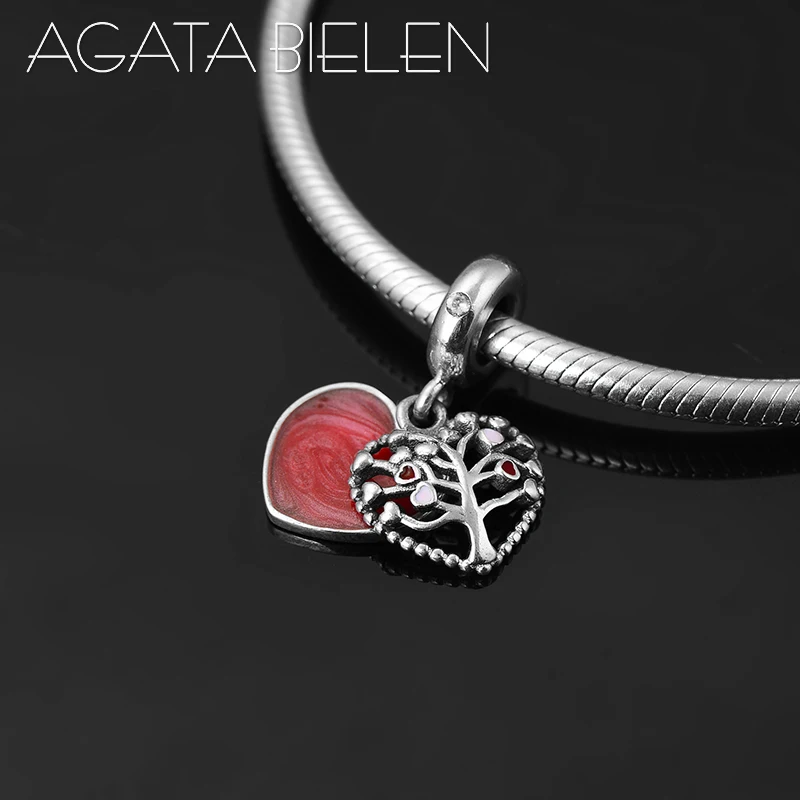 Love Tree enamel Pendant 925 Sterling Silver DIY red heart Beads Fit Original europeu Charm Bracelet Necklace Jewelry making | Украшения и