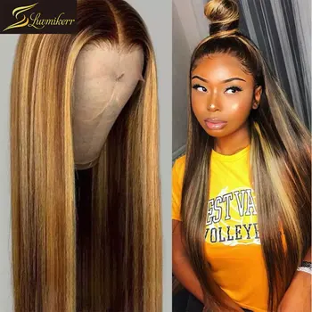 

Highlight Ombre Peruvian 13×6 HD Transparent Straight Deep Part Lace Front Human Hair Wigs for Black Women Colored Frontal Wig