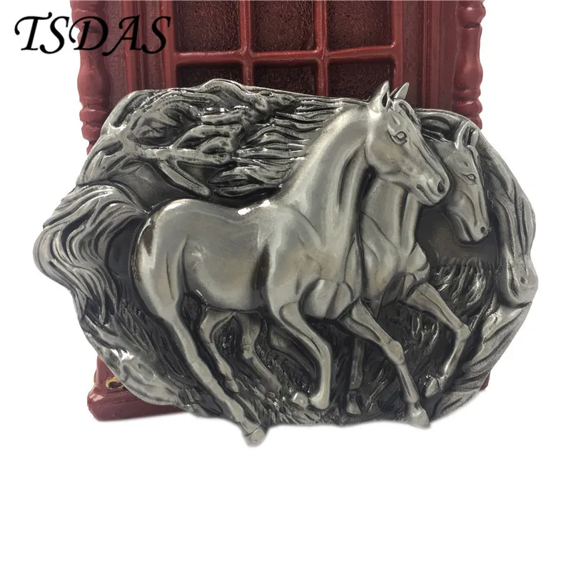 3D Серебряные украшения для мужчин мальчиков Ковбой в западном стиле две бегущие лошади металлическая пряжка на ремне классная потрясающая пряжка