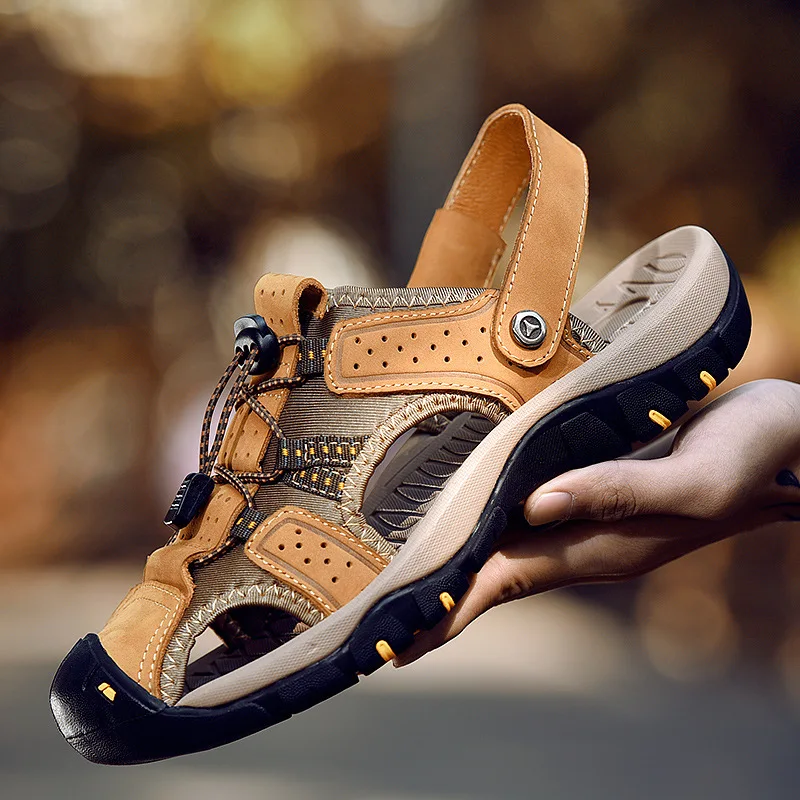 

2019 Summer Men Outdoor Large Size Sandals Fashion Casual Cowhide Sandals Men's Sandals Men's
