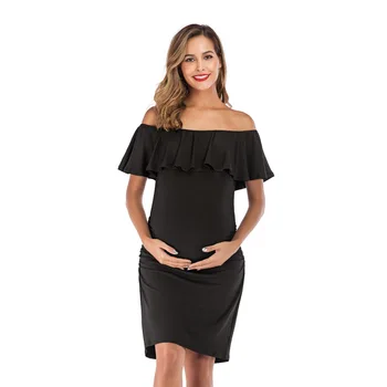 

2020 Women's Neckline Maternity Dress Fashion Pregnant Women Clothes Sexy Summer Short Sleeve Dress Clothing