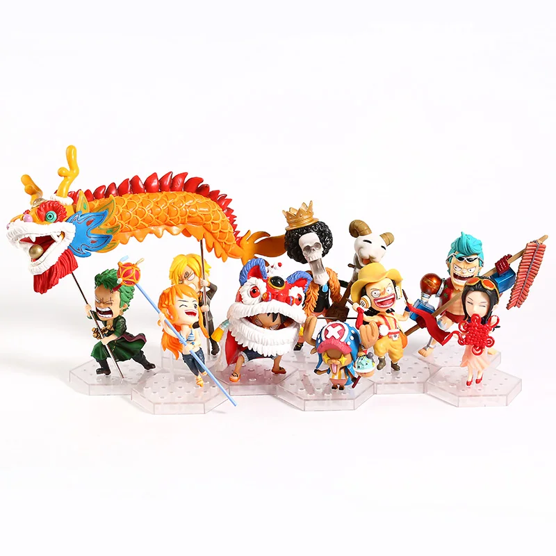One Piece Luffy Zoro Sanji Nami Usopp Robin Chopper Franky Brook Dragon Dance Ver. PVC Collectible Figures Toy 10pcs/set