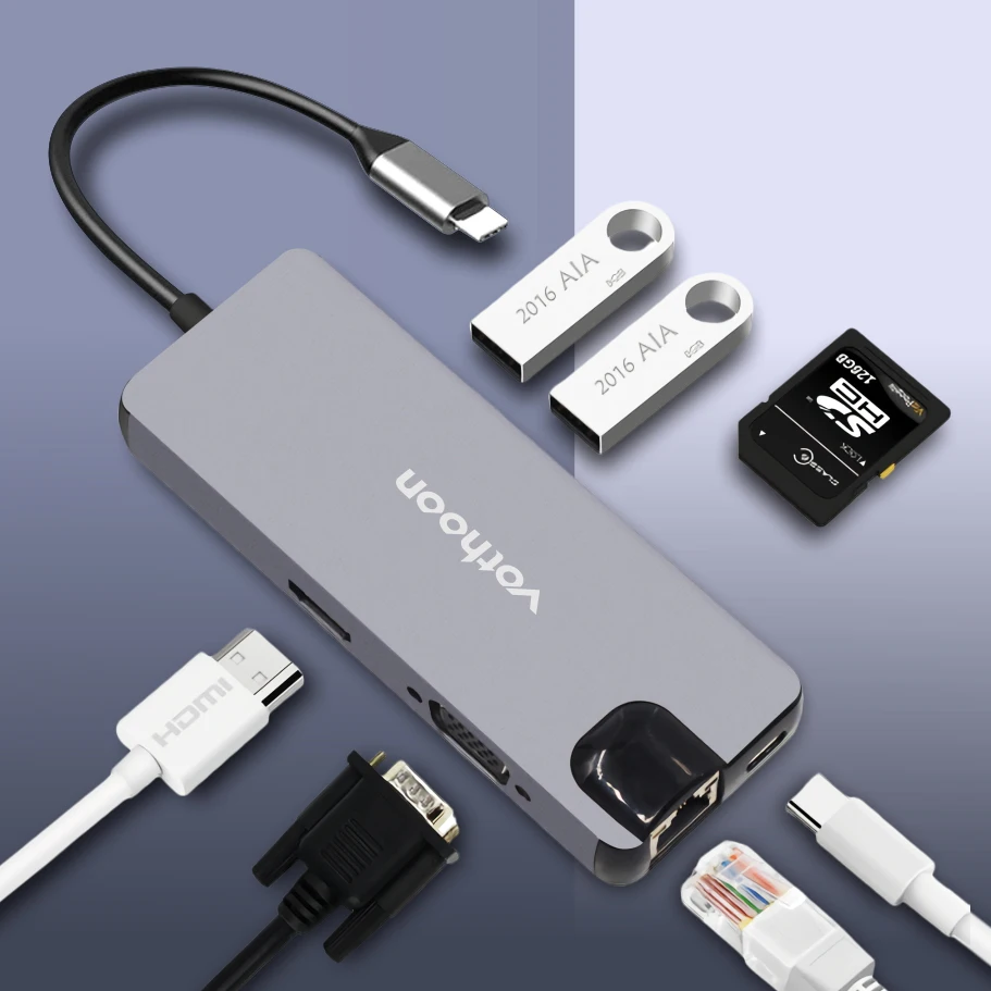 Votoon usb type C концентратор к USB 3,0 HDMI USB концентратор для MacBook Pro Air Card Reader VGA RJ45 Ethernet usb сплиттер 8 портов type C концентратор