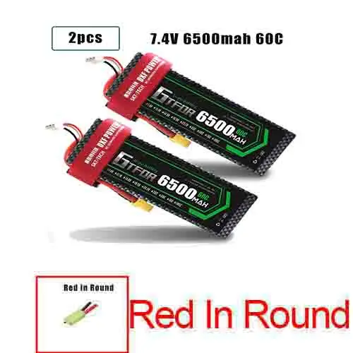 GTFDR 2 шт. 2S 7,4 V 6500 мА/ч, 6000 мА/ч, 50C 60C 120C Lipo Батарея RC Запчасти на колесиках TRX AKKU для TRX TRX4 1/10 автомобиль Радиоуправляемый Дрон вертолет - Цвет: 2PCS6500HARDRED
