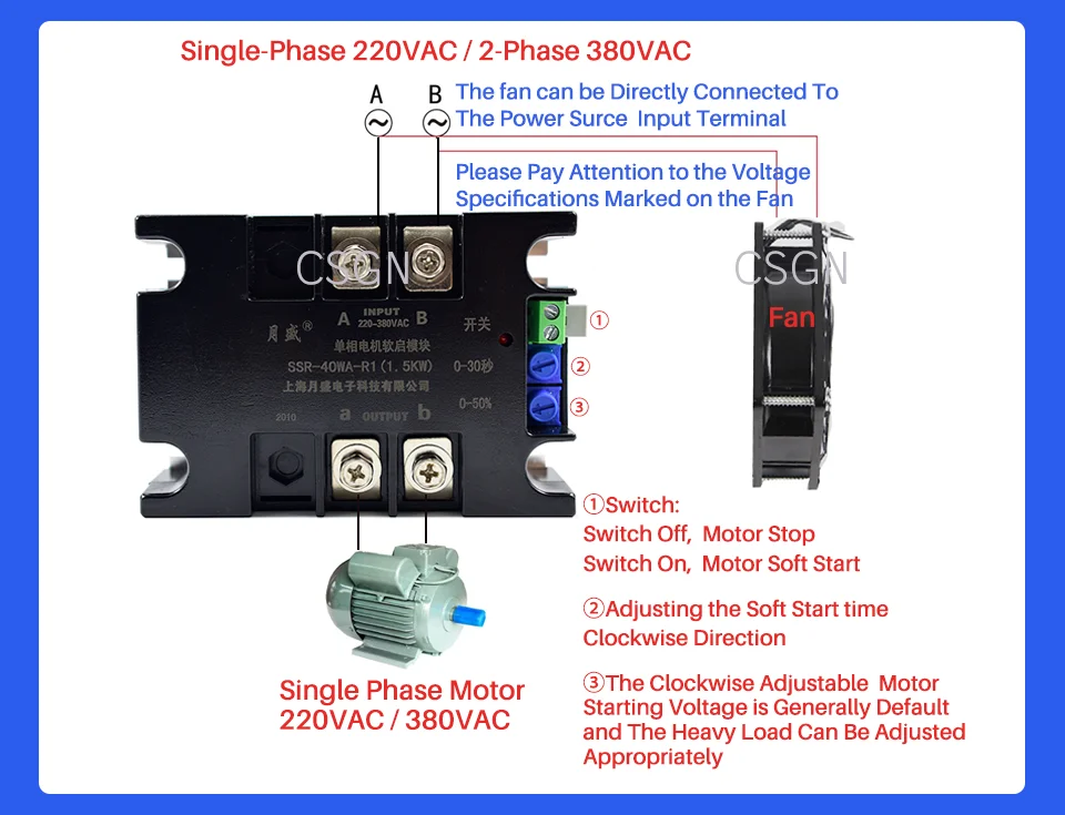 220V Single Phase  2 Phase 380V  Motor Soft Starter Module Controller 2KW 4KW 6KW 8KW Online Motor Soft Start For Fan Water Pump Belt Conveyor  (2)