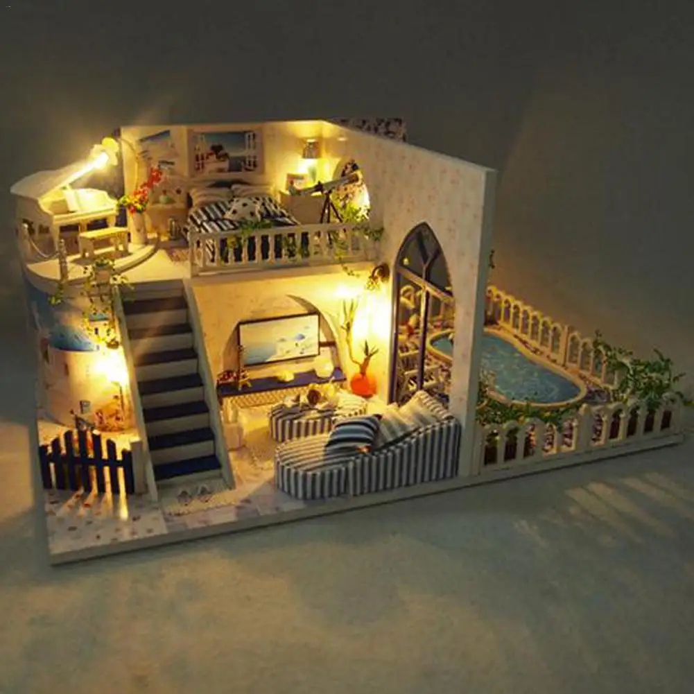 Children DIY Assembly Cottage Santorini Cabin Innovative Birthday Gift Educational Toys