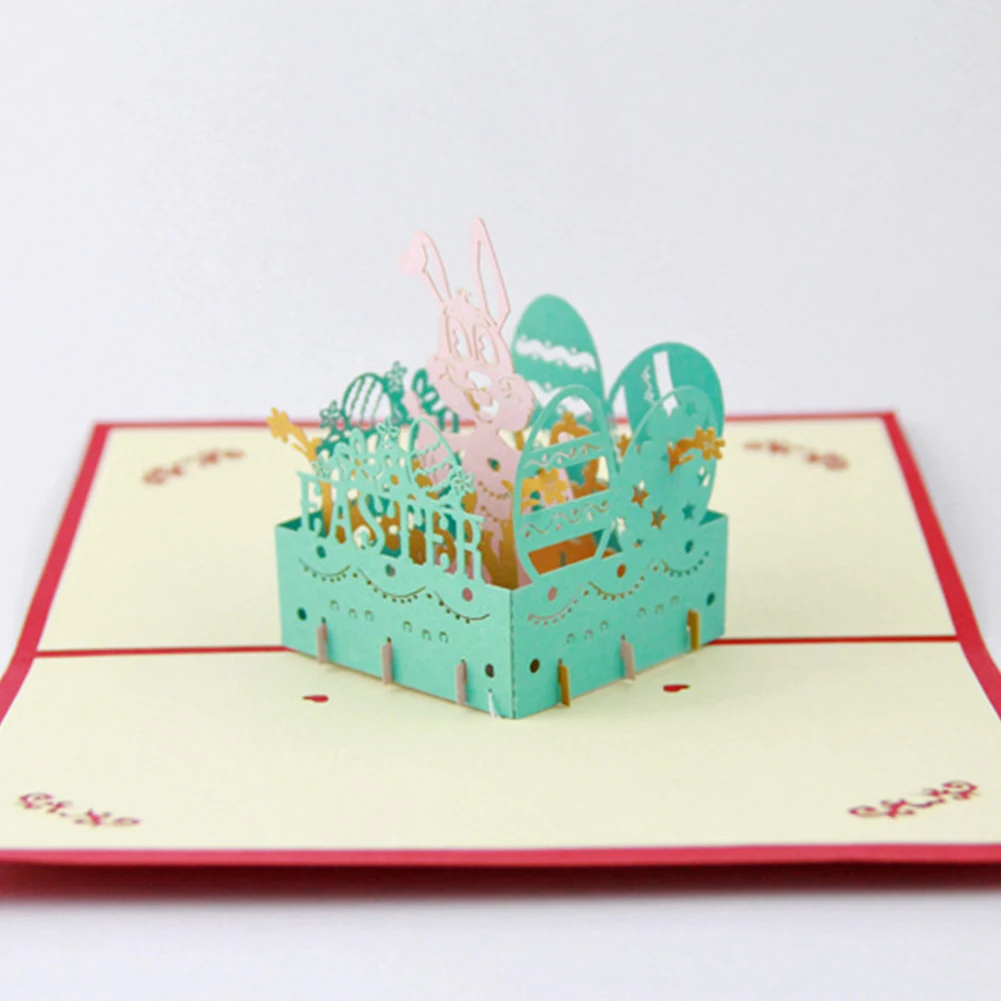 Blessing Festival Easter Gift Holiday Party Supplies Paper Carving Funny Folding Durable Greeting Card Up DIY 3D Rabbit