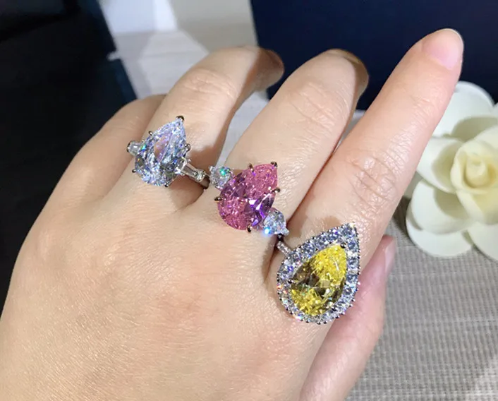 Популярные брендовые фианит Свадебные украшения для женщин кольцо с розовым