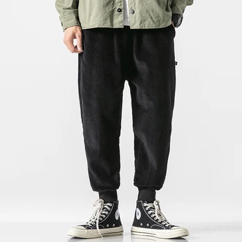 

Men Elastic Waist Loose Corduroy Casual Pencil Pants Male Vintage Streetwear Hip Hop Harem Trousers Jogger Sweatpant Cargo Pants