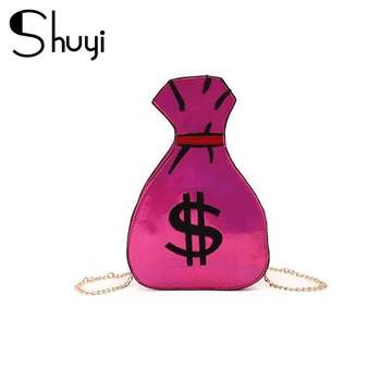 

2020 laser PU bright leather women's shoulder bag fashion dollar sign ladies messenger bag chain female handbag coin purse