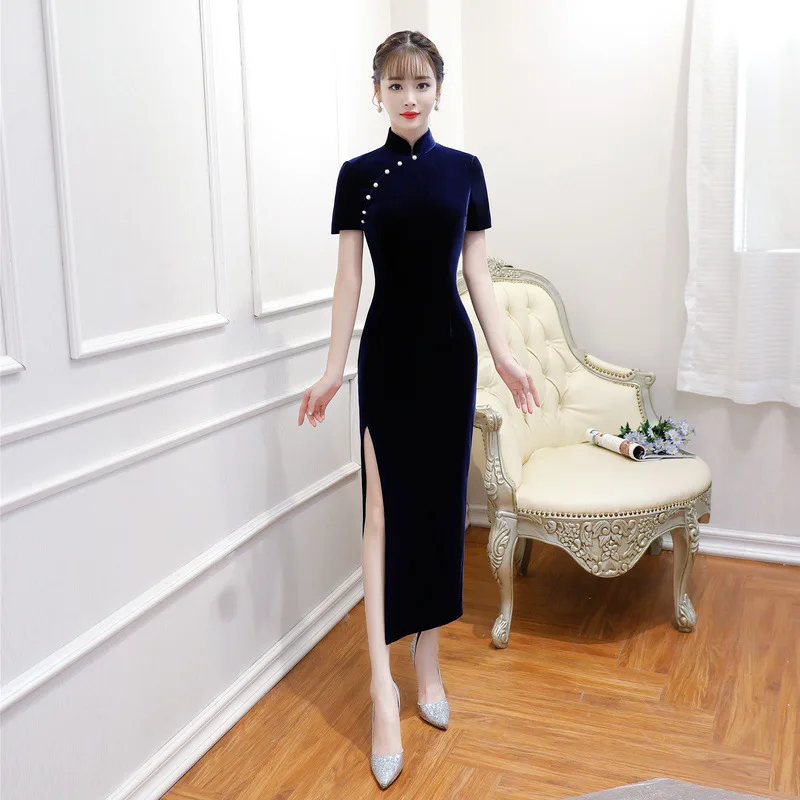Открытый дождь осень и зима стиль девушки изящный бархат Cheongsam импорт бархат ручной работы стук чонсам