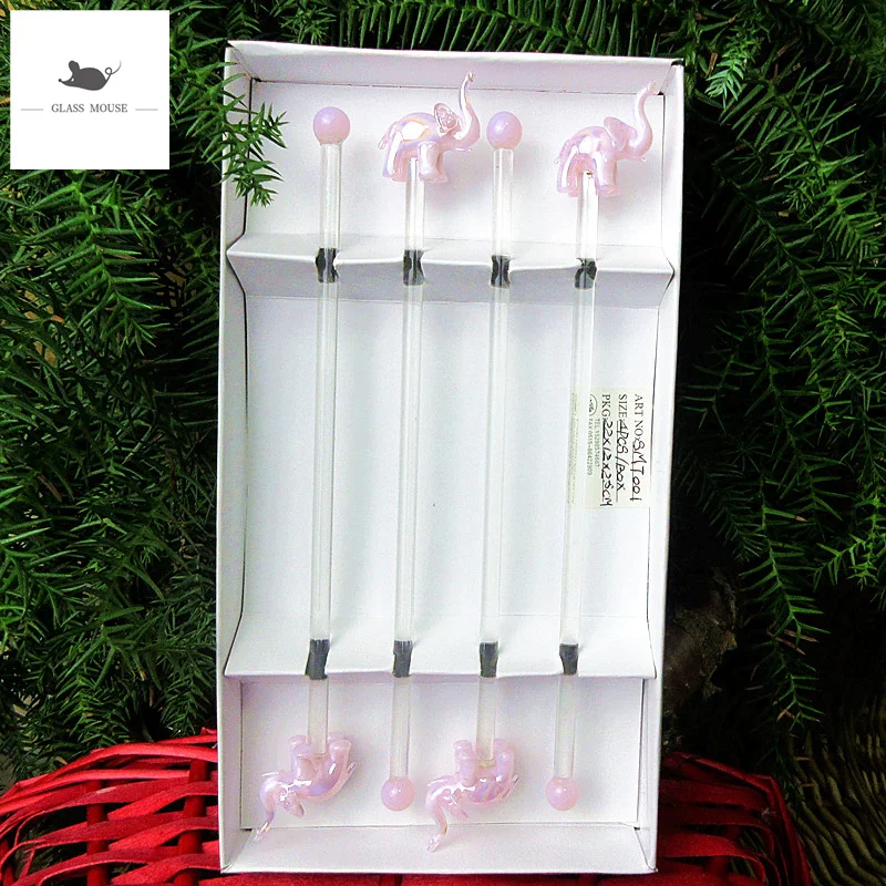 Coffee Muddler pink Elephant glass Stirring Sticks Cocktail With 20cm Long Handle Stir Rod Drinks Muddlers Bar Swizzle Sticks