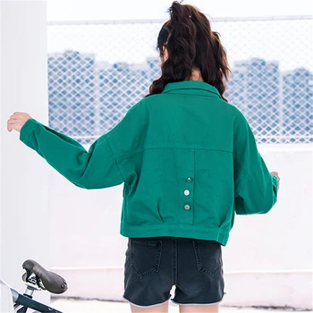 

Jeans Women Coats Spring Autumn Women Denim Jacket Red Pink Black Short Cowboy Jackets Female Casual Loose Girls Outwear Laides