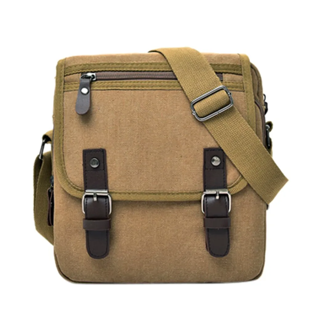 Khaki Multi-functional Men's Canvas Shoulder Crossbody Bag Large Capacity Messenger Bags Handbag Briescase Business Men Travel Bag - Color: Khaki