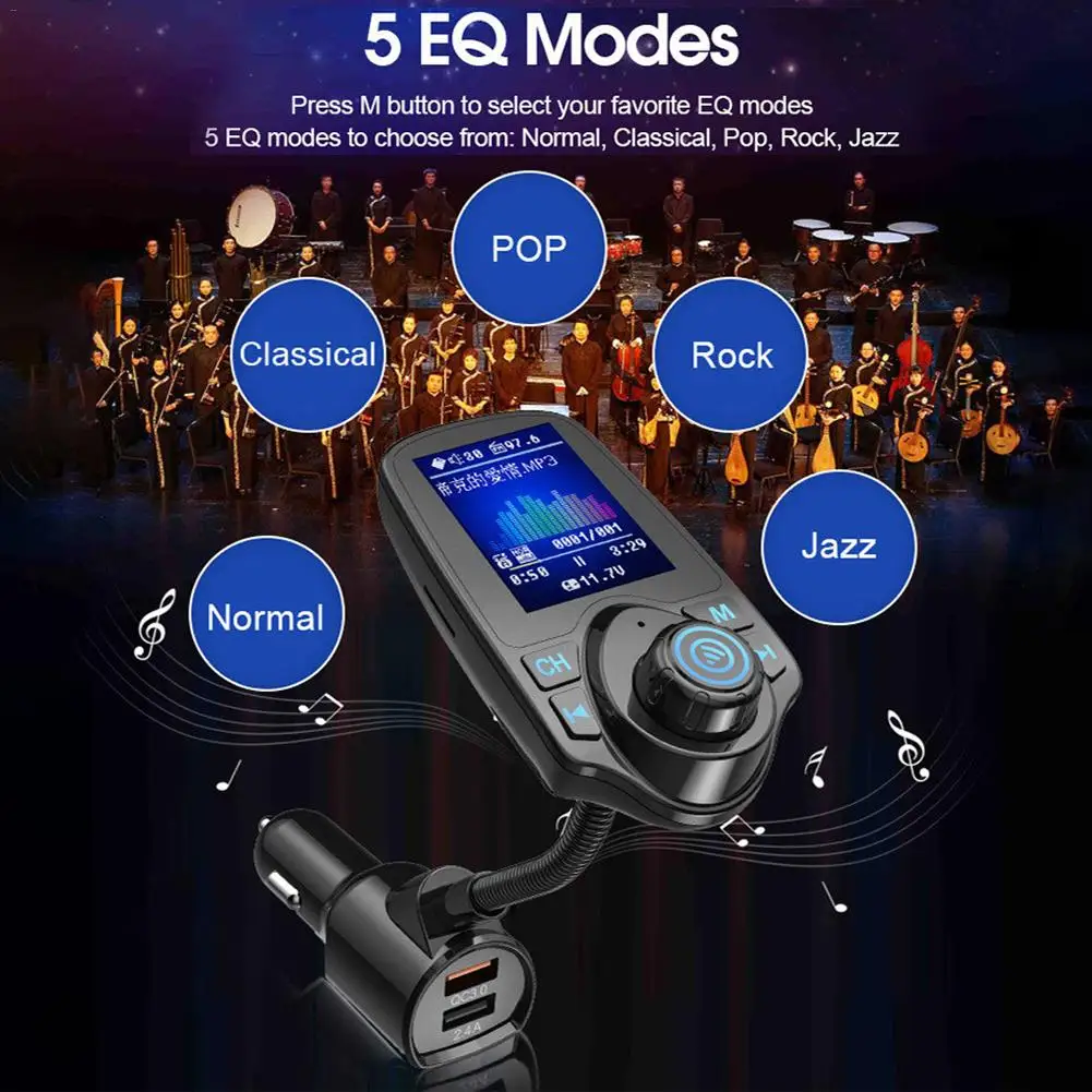 Bluetooth FM передатчик, Автомобильный плеер комплект карты автомобиля Зарядное устройство быстрой с QC3.0 Dual USB вольтметр AUX IN вход/выход DC 12 V/24 V