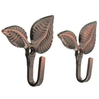 

2 x Iron Leaf Shaped Curtain Tie backs Holders Wall Hooks Home Decor, Red Bronze