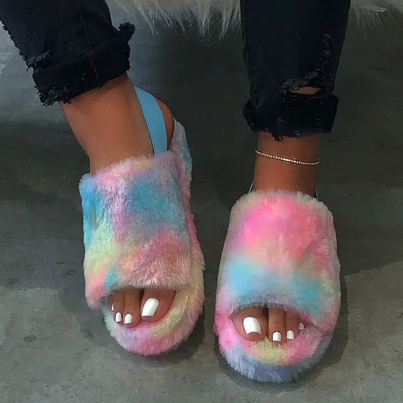 

2020 Women Spring Plush Slippers Ladies Sexy Flat Bottom Antiskid Indoor All-around Comfortable Sandals Outdoor Leisure Sandals