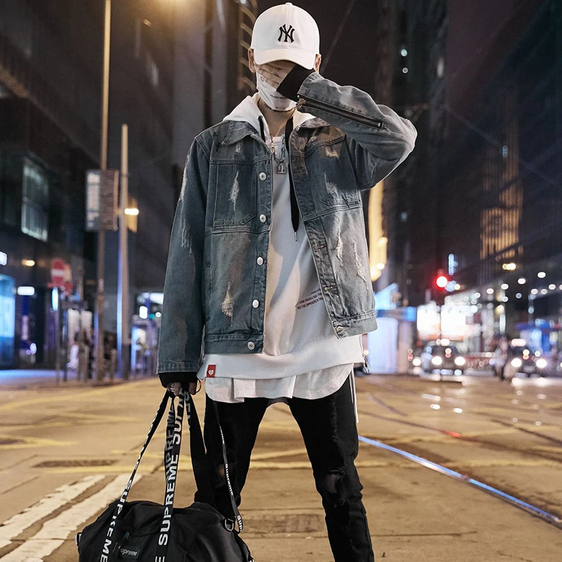 LONGBIDA новые модные рваные джинсовые куртки для мужчин High Street рваные джинсовые куртки хип-хоп Пальто Повседневная Уличная одежда m-xxl