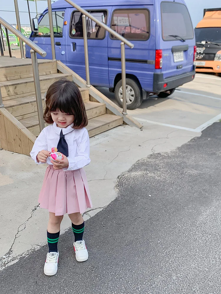 

Children Shirt 2019 New Spring and Autumn Girls White Blouse with Necktie Long Sleeve Cotton Tops Baby Kids Fashion Clothes