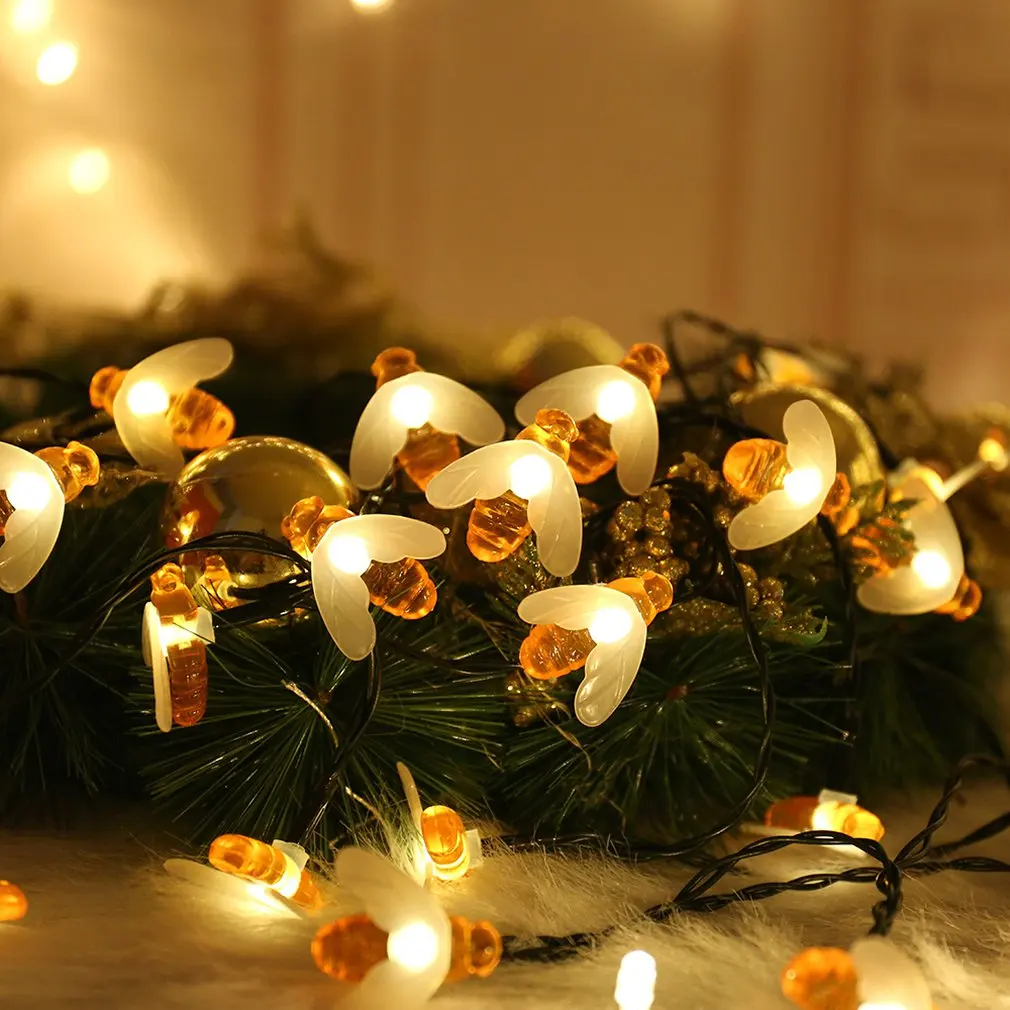 

Chain Light 20 Led Solar Chain Bee Shape Warm Light Garden Decoration Waterproof Creative Tree Chandelier