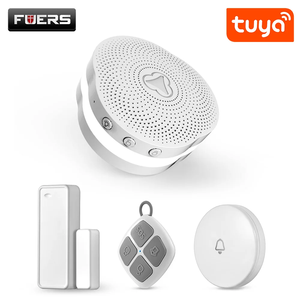 Kit4 FUERS Домашняя безопасность wifi дверной звонок Смарт-приложение контроль сигнализации дверной звонок с светодиодный светильник-вспышка дверной/оконный датчик пульт дистанционного управления - Цвет: Kit4