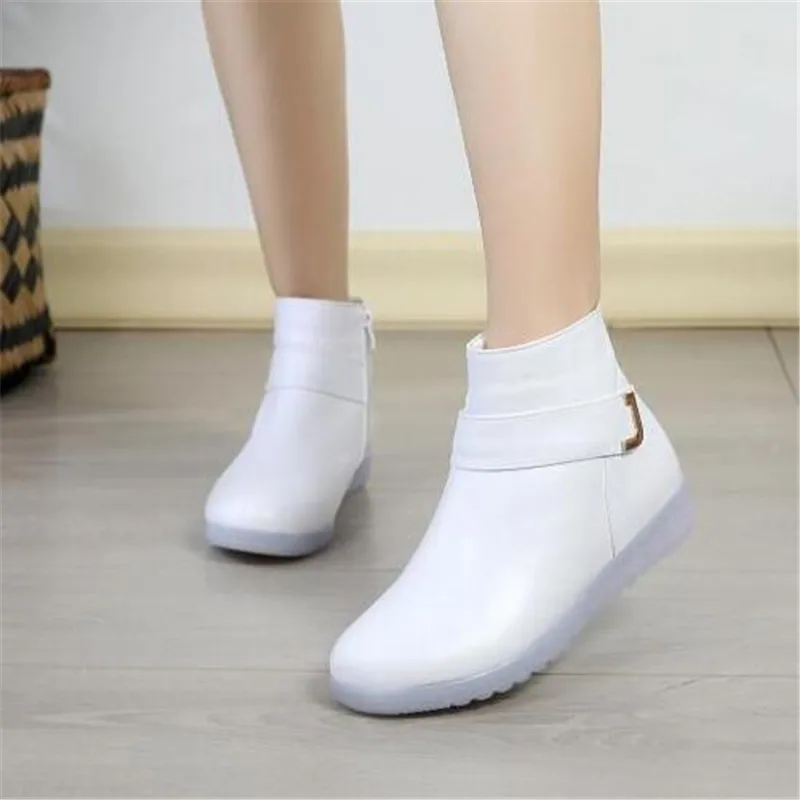 GKTINOO Ankle Boots Women Flat Platform Boots Fashion White Winter