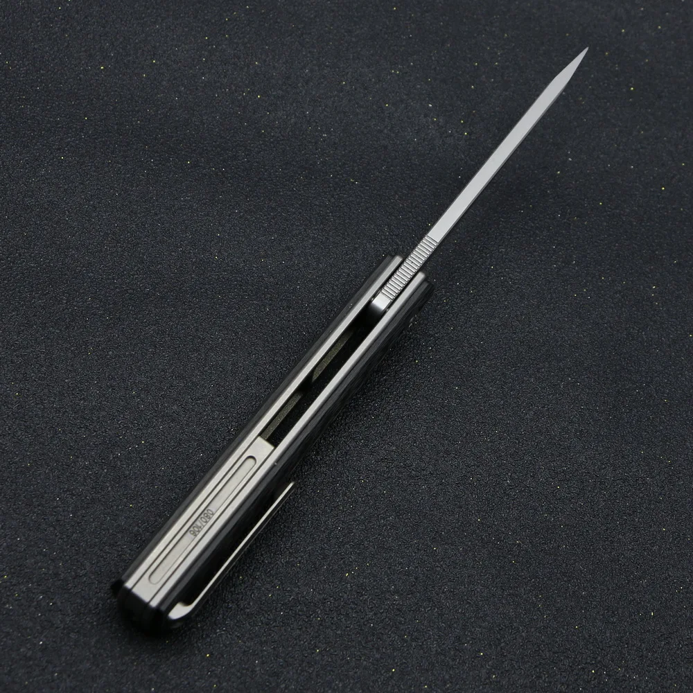 Kanedeiia mini Qwaiken Flipper folding knife carbon fiber handle D2 blade, outdoor sporting goods camping hunting EDC tool
