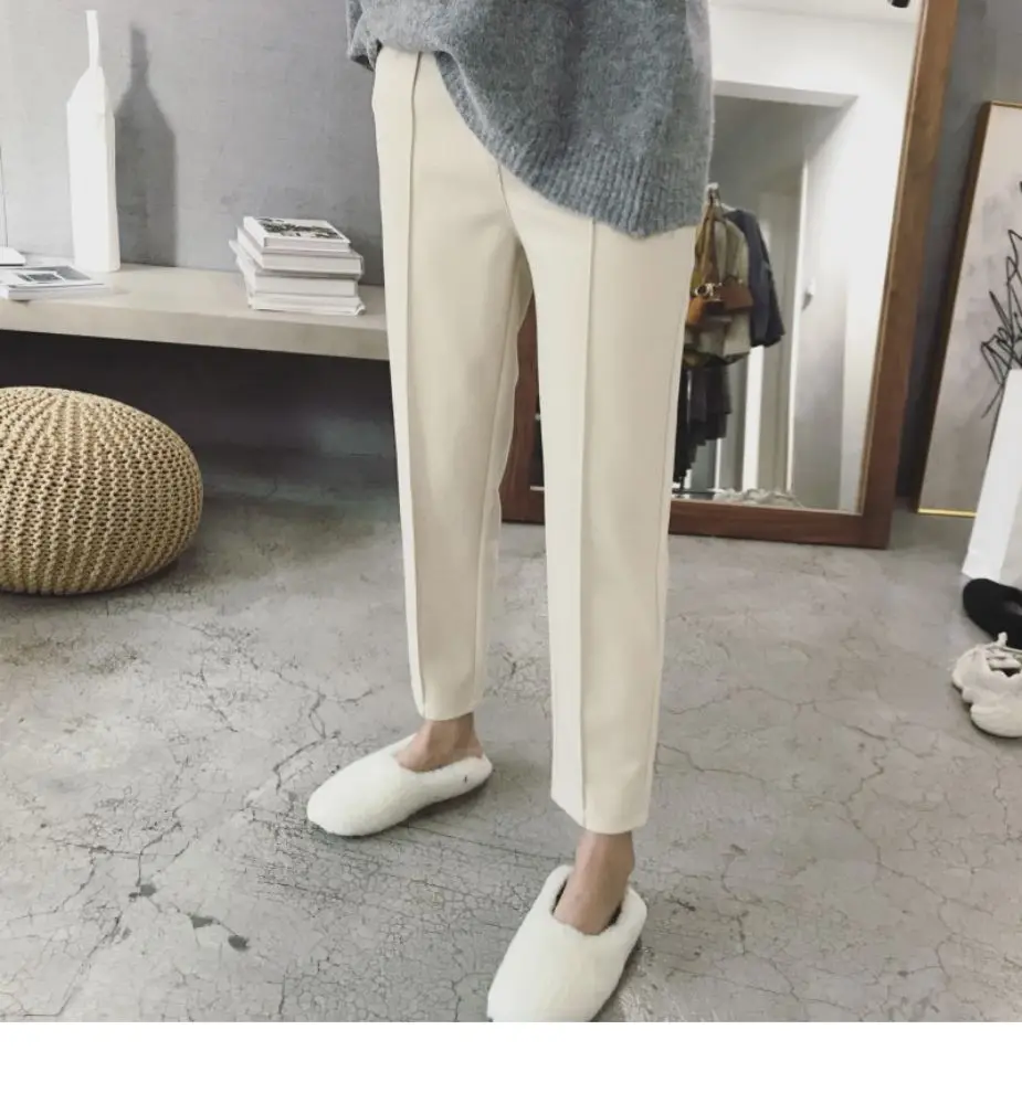 nike sweatpants BGTEEVER Winter Thicken Women Pencil Pants Wool Pants Female Autumn High Waist Loose Trousers Capris Soft Good Fabric BGTEEVER plaid pants