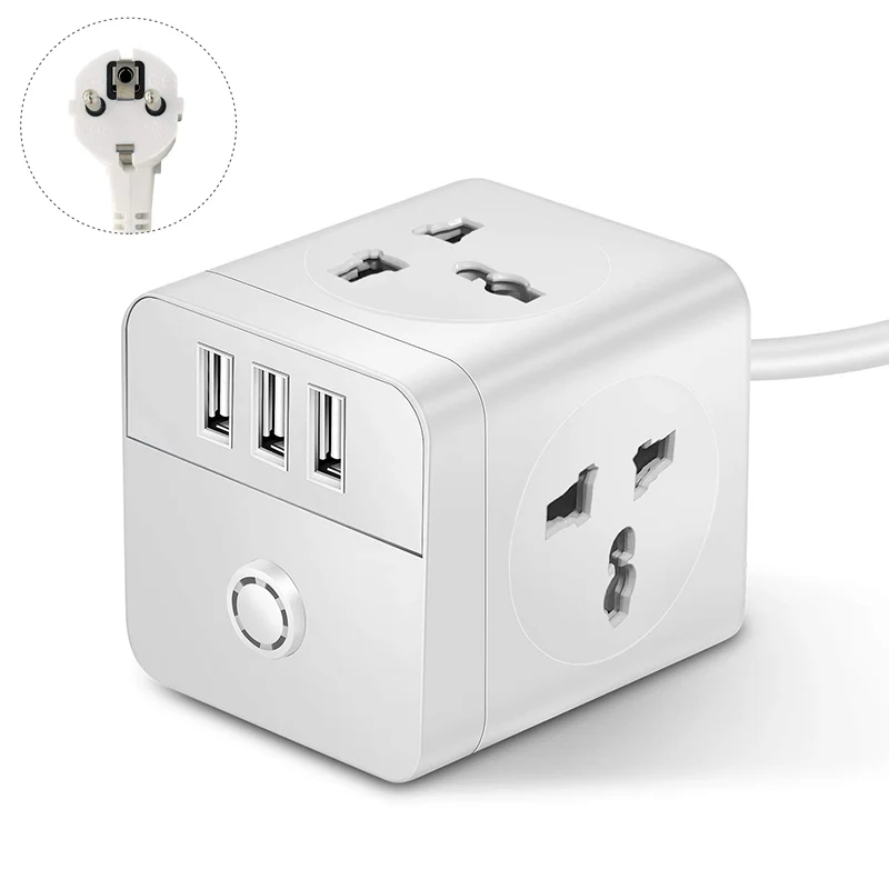 

International EU Plug Adaptor Universal Travel Extension Sockets 4 Outlets 3 USB Charge Ports With 2m Cord Power Strip