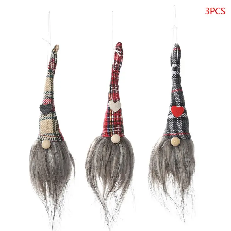 

3 Pcs/set Christmas Long Hat Swedish Santa Gnome Plush Doll Hanging Tree Decor