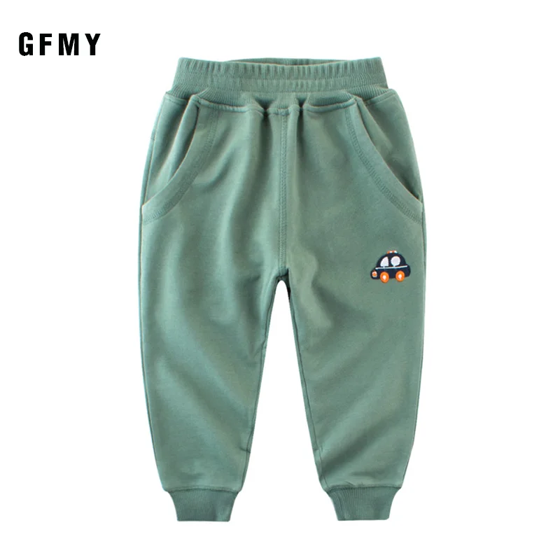 green GFMY/ спортивные штаны; Новинка; повседневные однотонные длинные детские штаны с вышитым инженерным автомобилем и карманами; уличная одежда; Штаны для мальчиков 24 месяца - Цвет: green