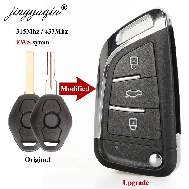 JINGYUQIN MODIFIED FLIP REMOTE KEY FOR BMW 1/3/5/7 SERIES X3 X5 Z3 Z4 KEYLESS ENTRY TRANSMITTER EWS SYSTEM 315MHZ/433MHZ ID44