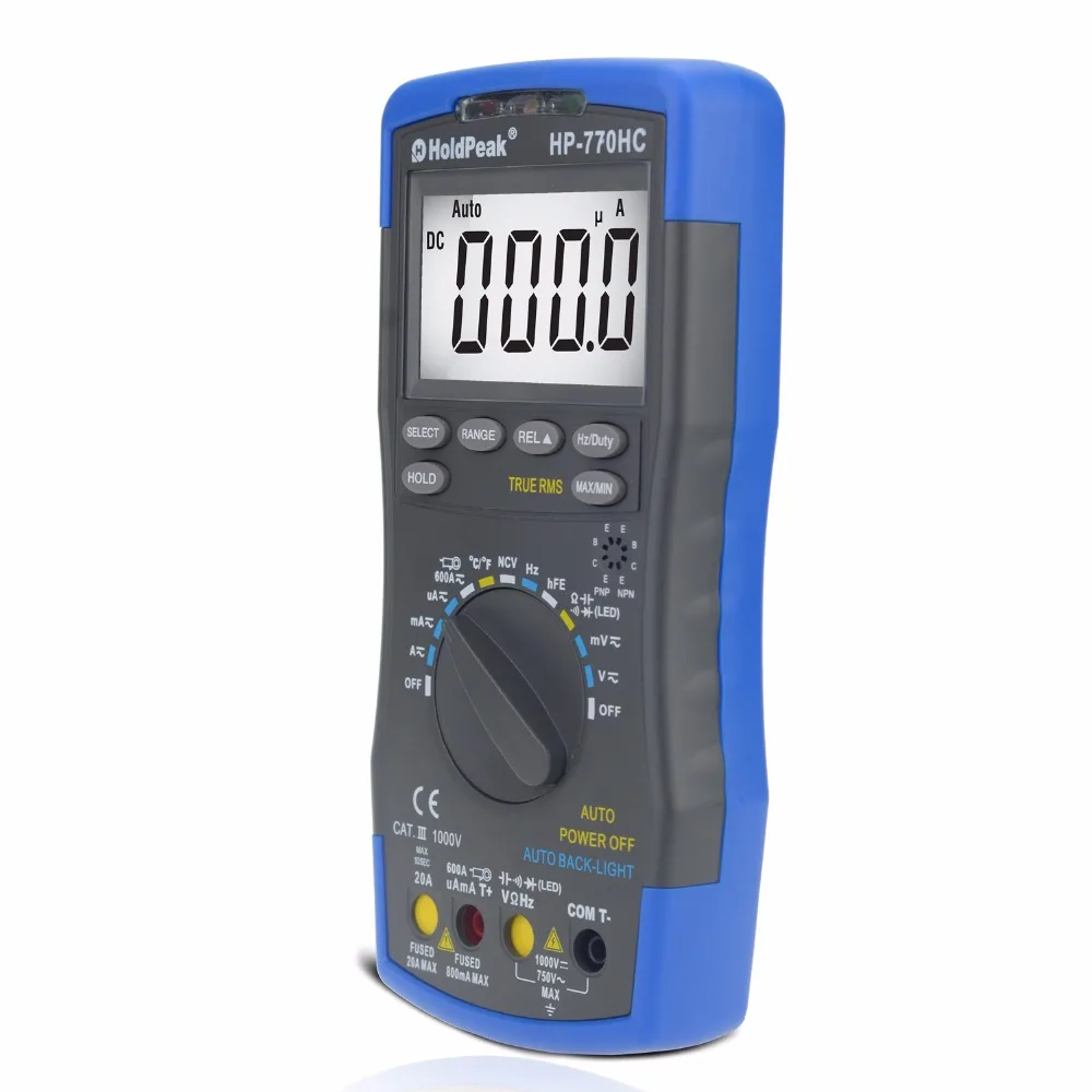 

Multimetro HoldPeak HP-770HC True RMS Auto Ranging Digital Multimeter with NCV Feature and Temperature/Frequency/Duty Cycle Test